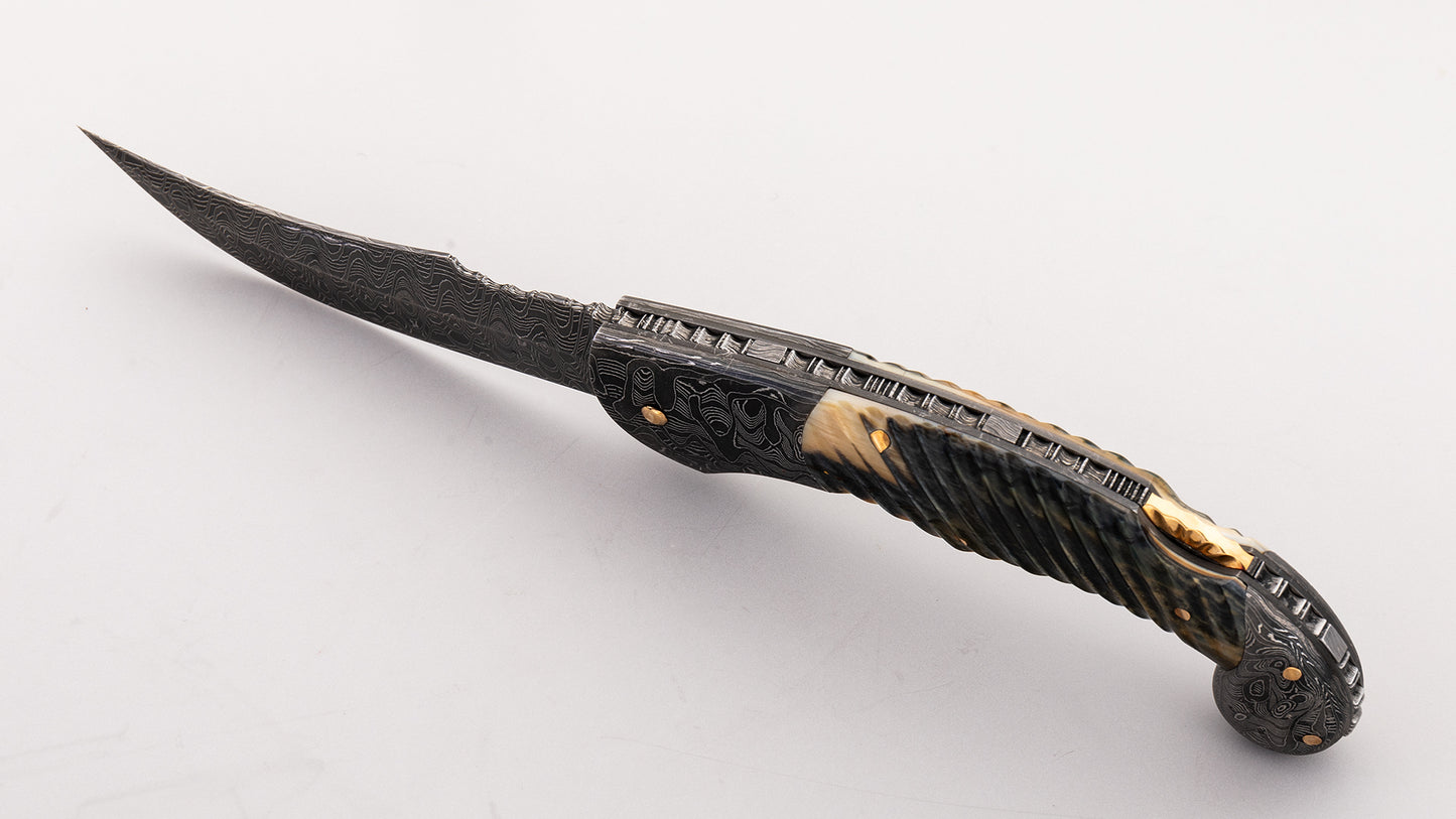 Damascus Lock Back Folding Knife - Joe Kious