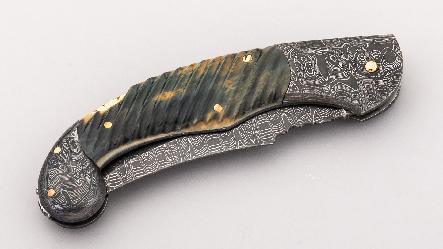 Damascus Lock Back Folding Knife - Joe Kious