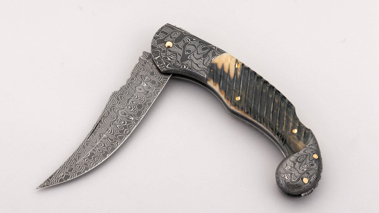 Damascus Lock Back Folding Knife - Joe Kious