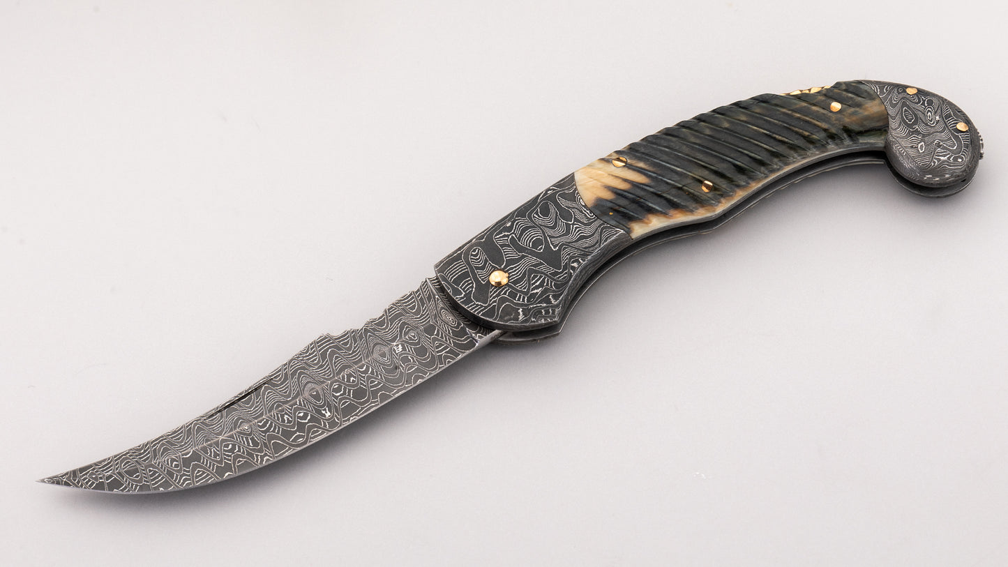 Damascus Lock Back Folding Knife - Joe Kious