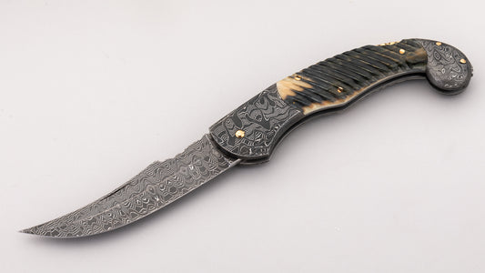 Damascus Lock Back Folding Knife - Joe Kious
