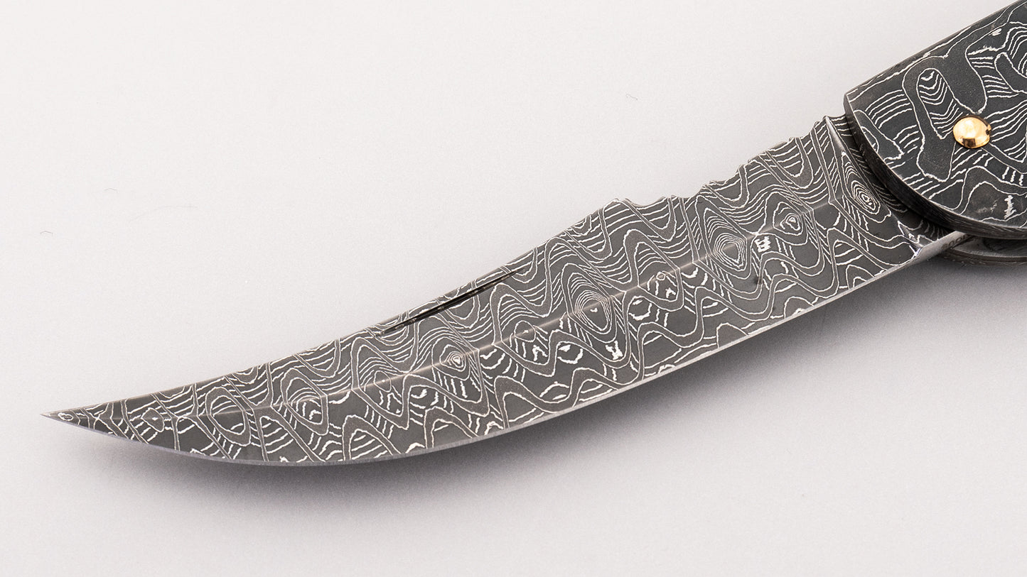 Damascus Lock Back Folding Knife - Joe Kious