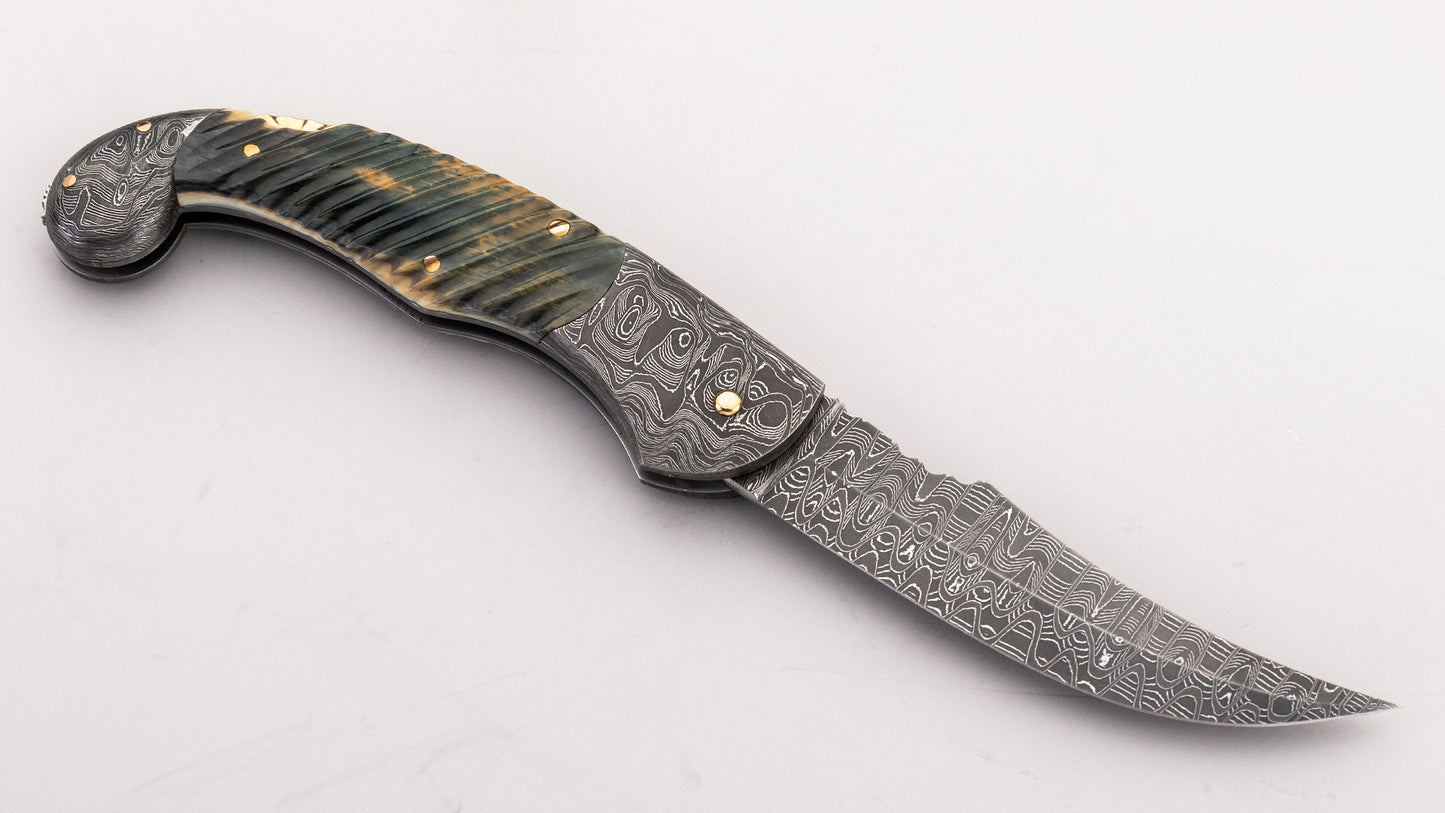 Damascus Lock Back Folding Knife - Joe Kious
