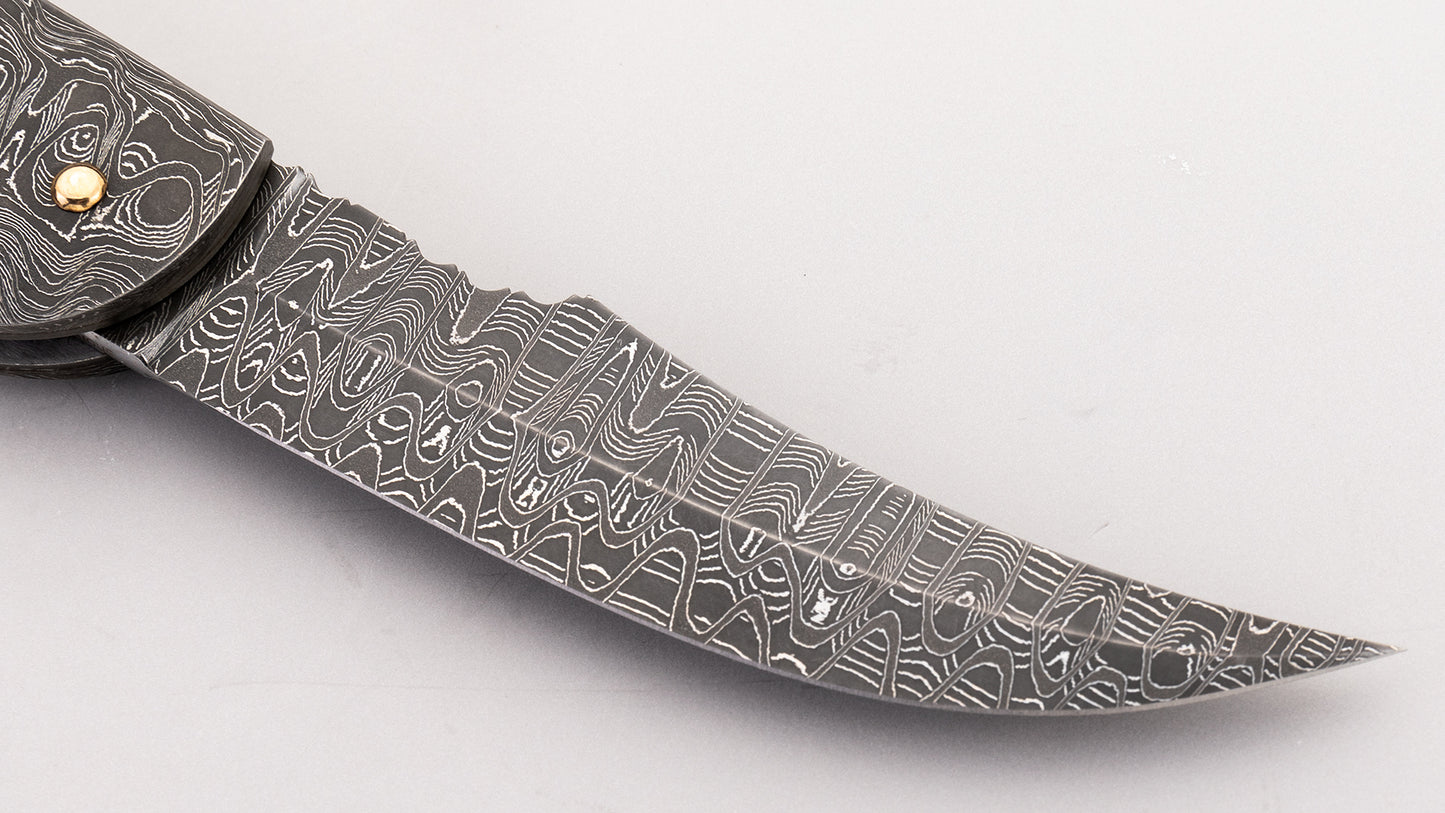 Damascus Lock Back Folding Knife - Joe Kious