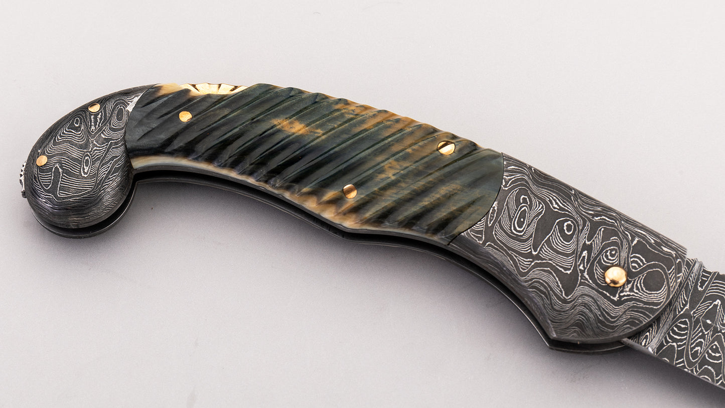 Damascus Lock Back Folding Knife - Joe Kious